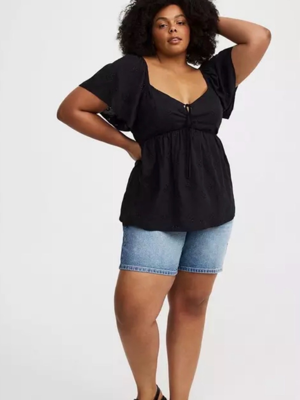 Torrid Black Peplum Challis Tie-Back Top 1